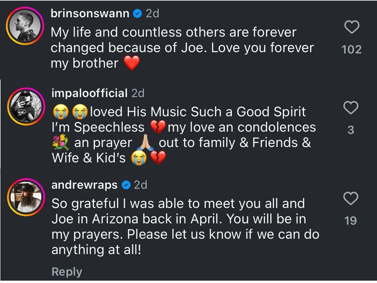Netizens pay their tributes to Joe (Image via Instagram/@joenestermusic)